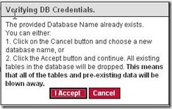 Config Wizard Database Exists Warning